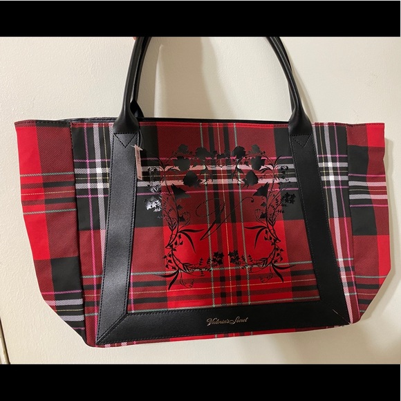 Victoria's Secret, Bags, Victorias Secret Red Plaid Vs Logo Tote Bag